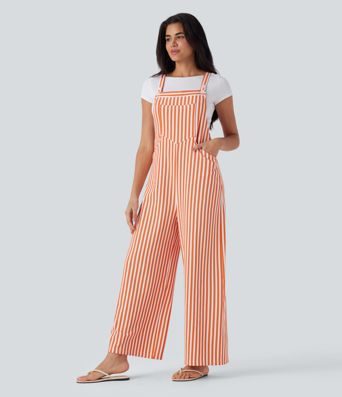 Pockets Stripe Waffle Overalls