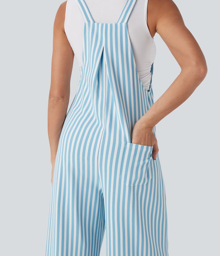 Streifen Waffel Latzhose mit Taschen