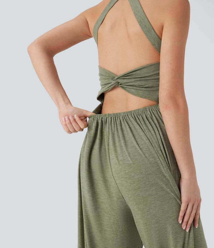 Combinaison Décontractée à Jambes Larges avec Soutien-Gorge Intégré et Poches - Édition Facile