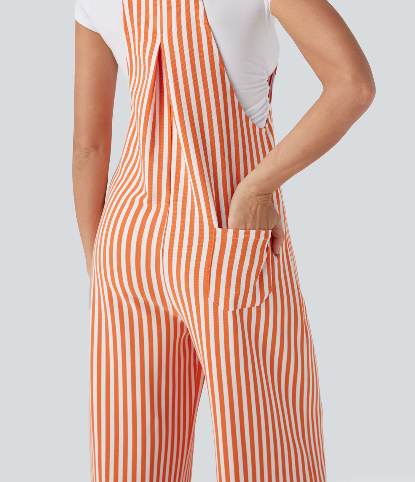 Pockets Stripe Waffle Overalls