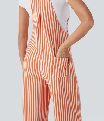 Pockets Stripe Waffle Overalls