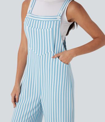 Streifen Waffel Latzhose mit Taschen