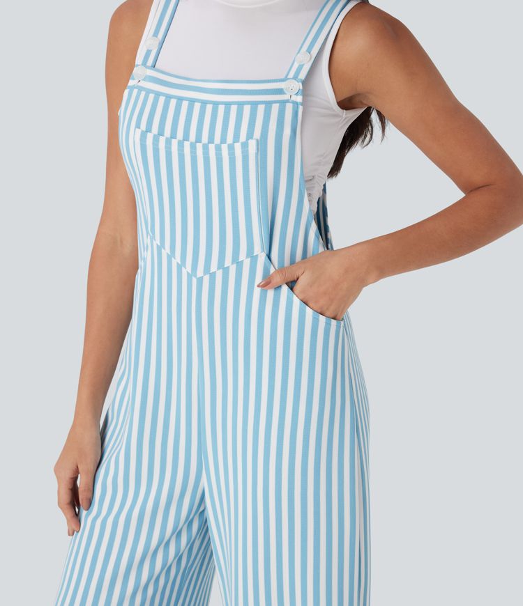 Streifen Waffel Latzhose mit Taschen