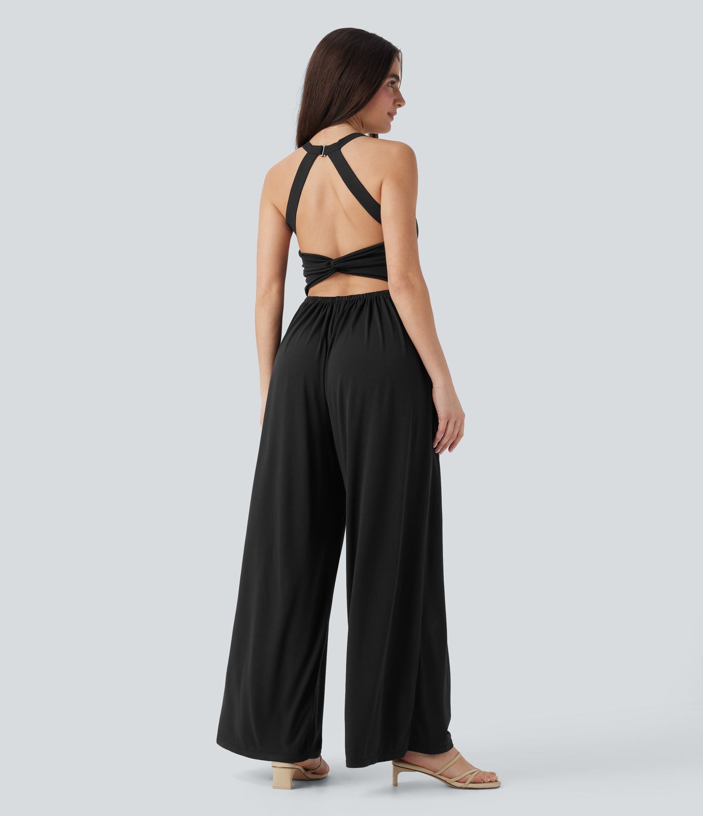 Combinaison décontractée dos nu torsadée large fluide avec brassière intégrée et poches - Easy Peasy Edition