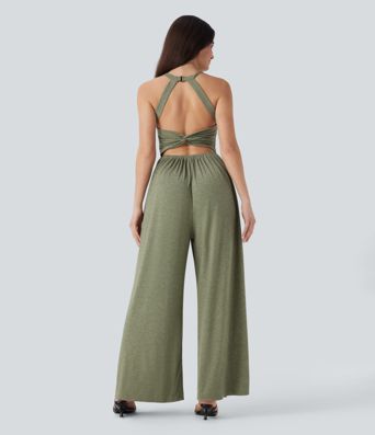 Built-in Bra Wide Leg Casual Jumpsuit with Pockets-Easy Peezy Edition