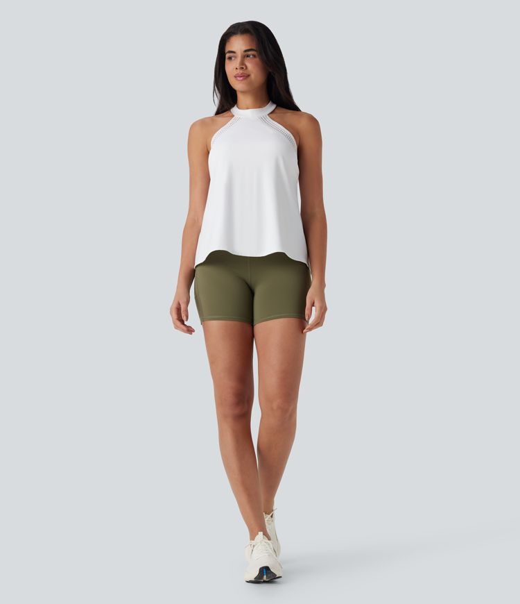 Top de yoga Softlyzero™ Airy halter drapeado con espalda abierta y tacto fresco - UPF50+