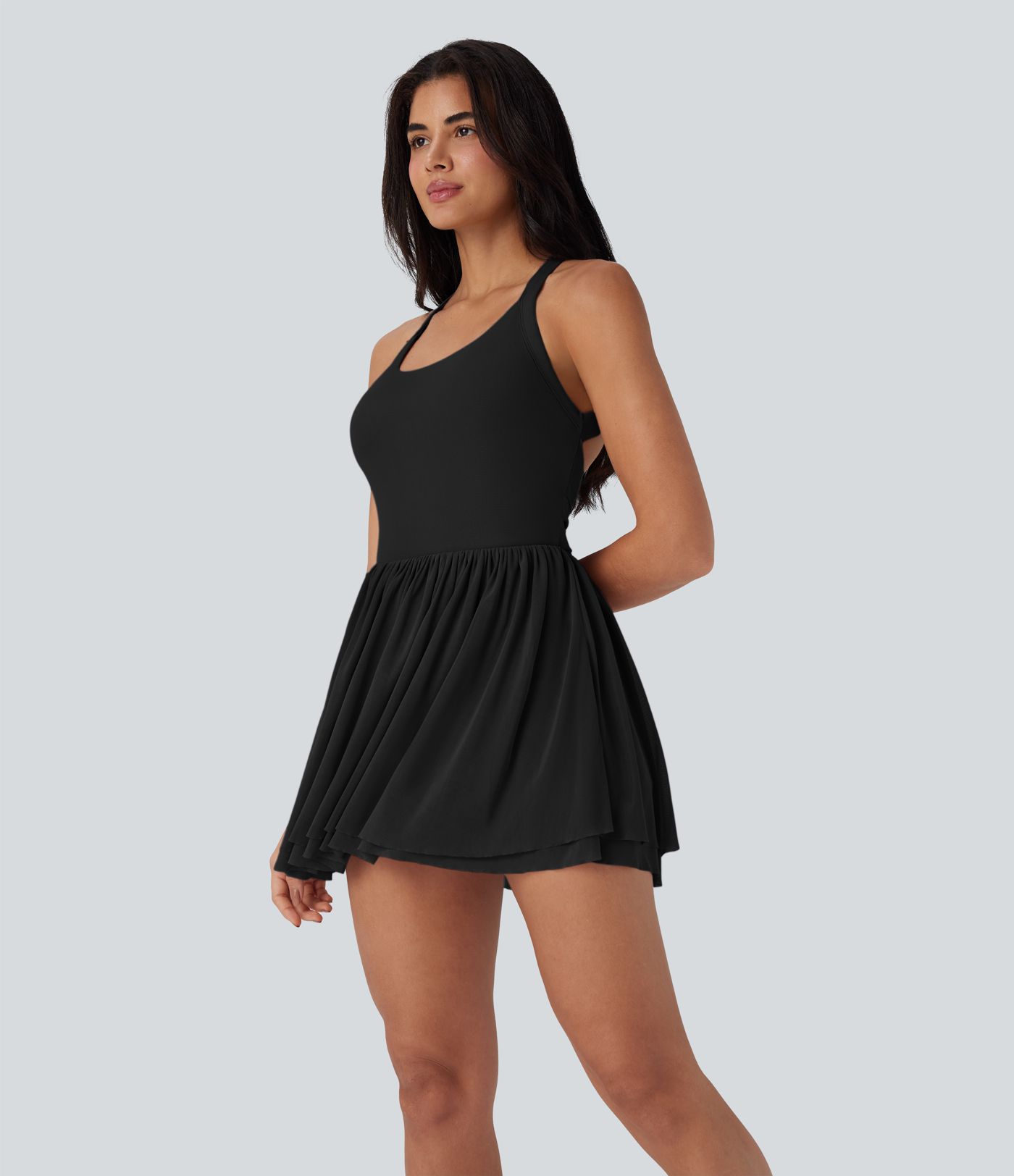 Mesh 2-in-1 Mini Dance Active Dress with Pocket