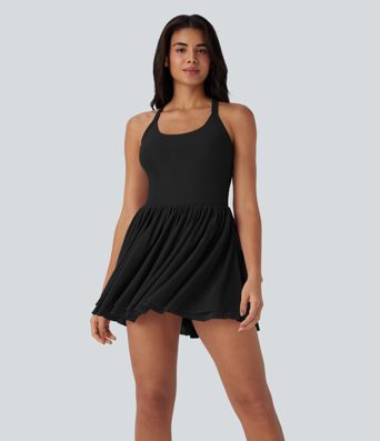 Mesh 2-in-1 Mini Dance Active Dress with Pocket