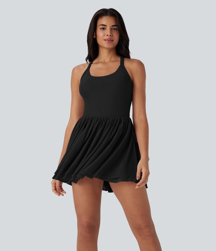 Mesh 2-in-1 Mini Dance Active Dress with Pocket