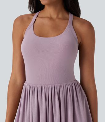 Minivestido de baile 2 en 1 con malla retorcida, espalda abierta y bolsillo lateral Minivestido de baile 2 en 1 con malla retorcida, espalda abierta y bolsillo lateral