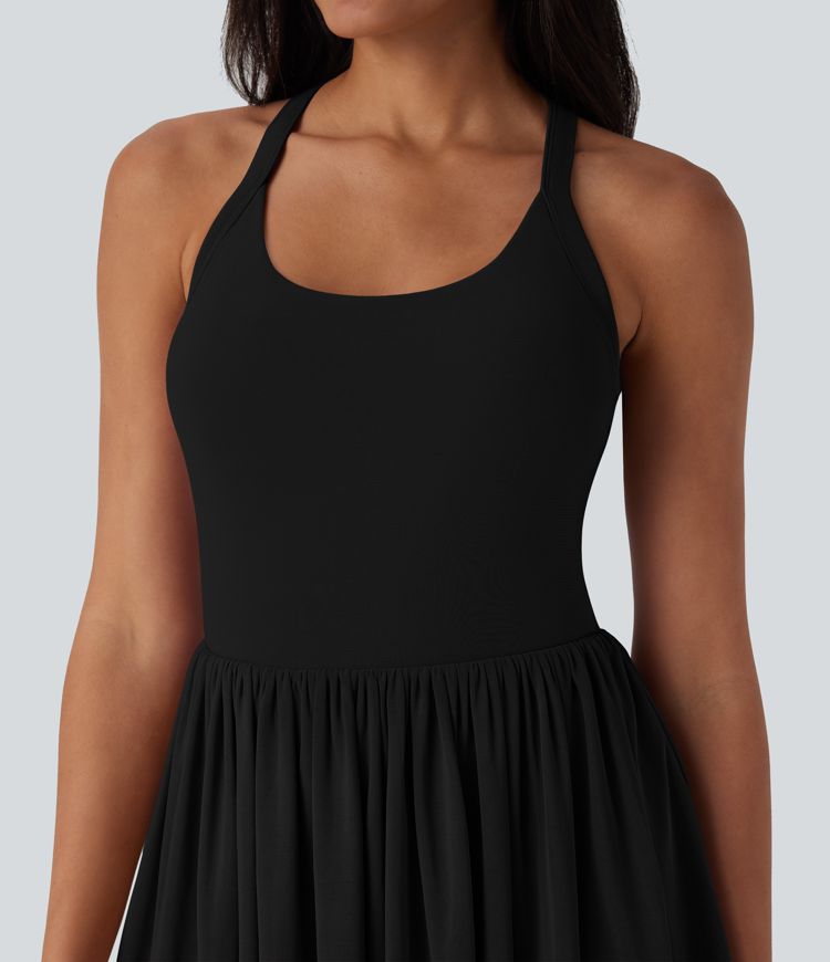 Mesh 2-in-1 Mini Dance Active Dress with Pocket
