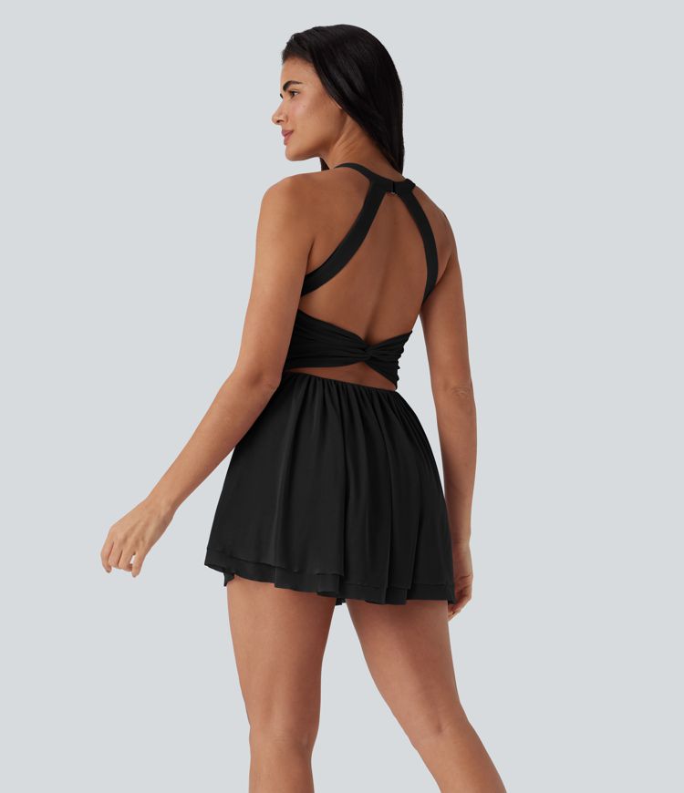 Mesh 2-in-1 Mini Dance Active Dress with Pocket