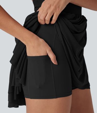 Mesh 2-in-1 Mini Dance Active Dress with Pocket