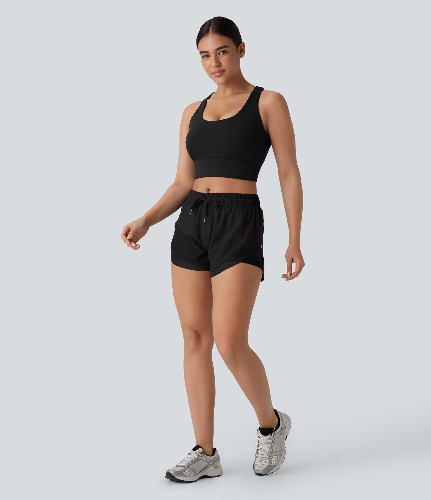 Sujetador deportivo de running con cuello U, soporte medio, gancho ajustable, copas D-F