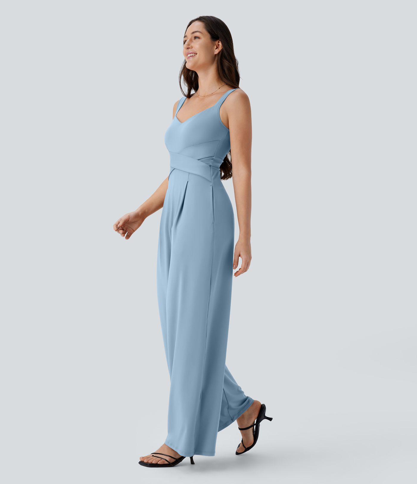 U Back Sleeveless Casual Jumpsuit with Pockets