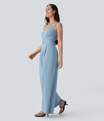 U Back Sleeveless Casual Jumpsuit with Pockets