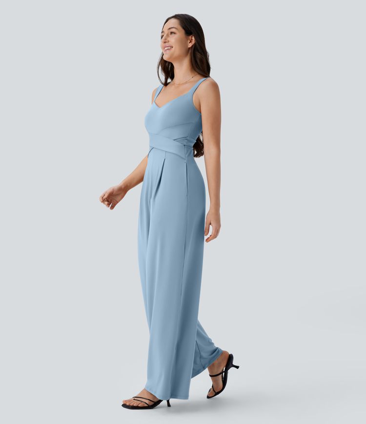 U Back Sleeveless Casual Jumpsuit with Pockets