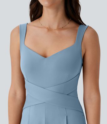 U Back Sleeveless Casual Jumpsuit with Pockets