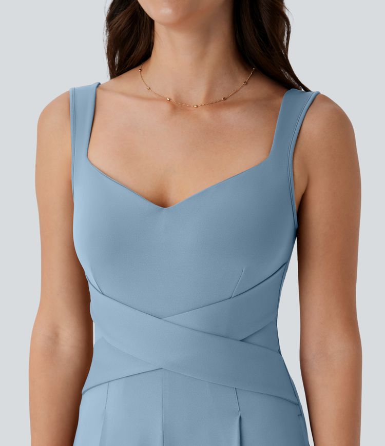 U Back Sleeveless Casual Jumpsuit with Pockets