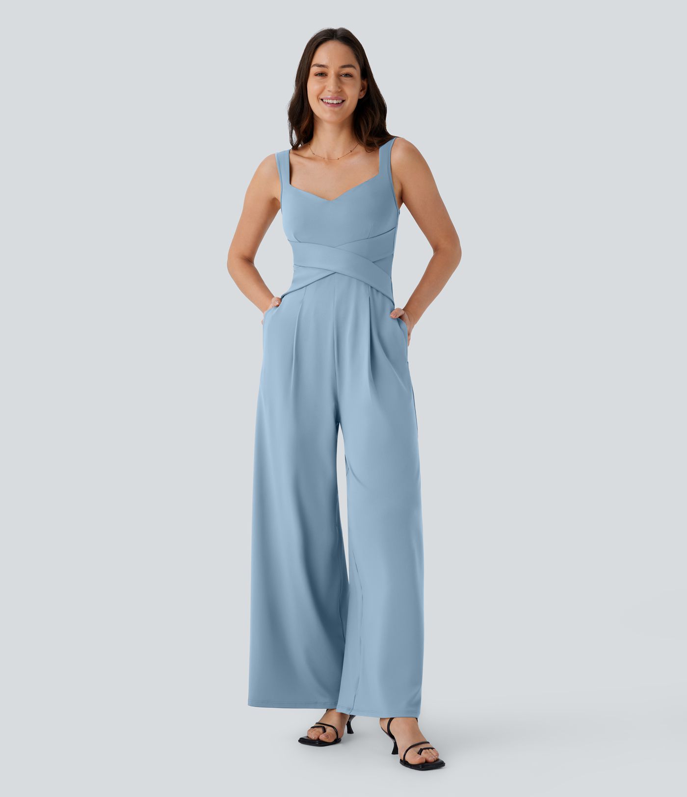 U Back Sleeveless Casual Jumpsuit with Pockets