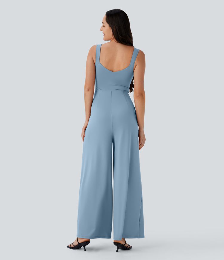 U Back Sleeveless Casual Jumpsuit with Pockets