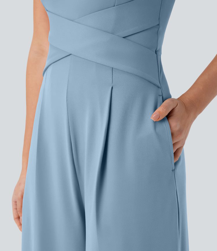 U Back Sleeveless Casual Jumpsuit with Pockets