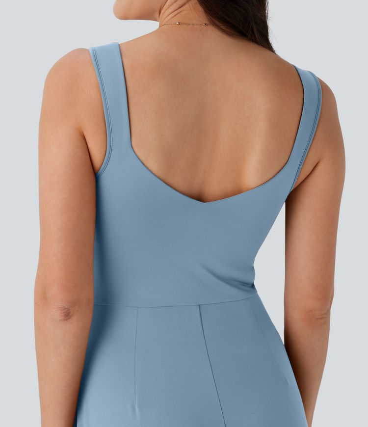 U Back Sleeveless Casual Jumpsuit with Pockets