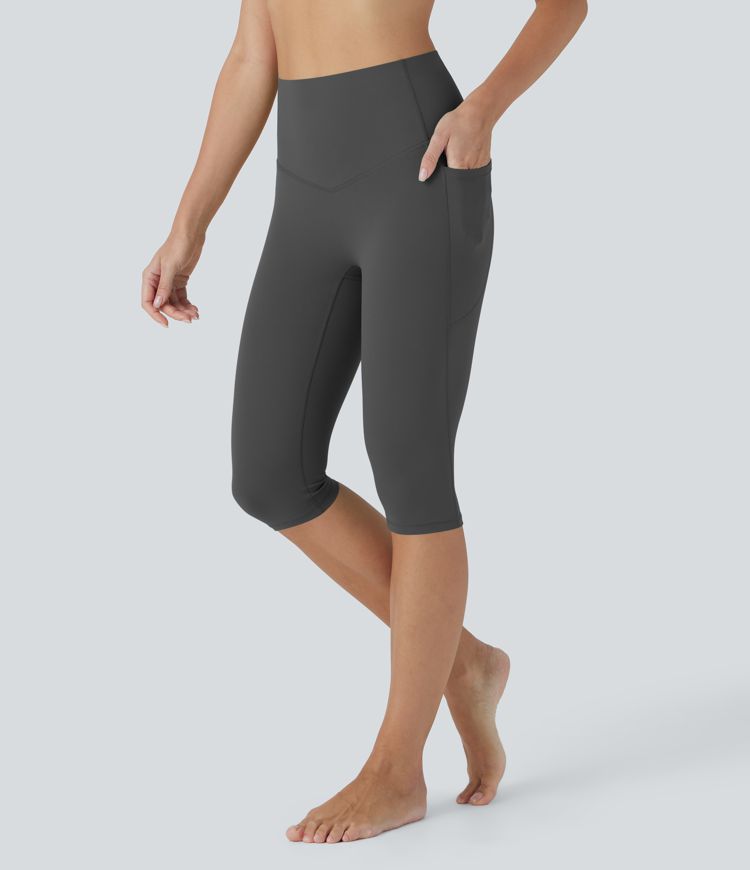 Halara UltraSculpt™ SoCinched High Waisted Tummy Control Cropped Capri Yoga Leggings with Side Pockets