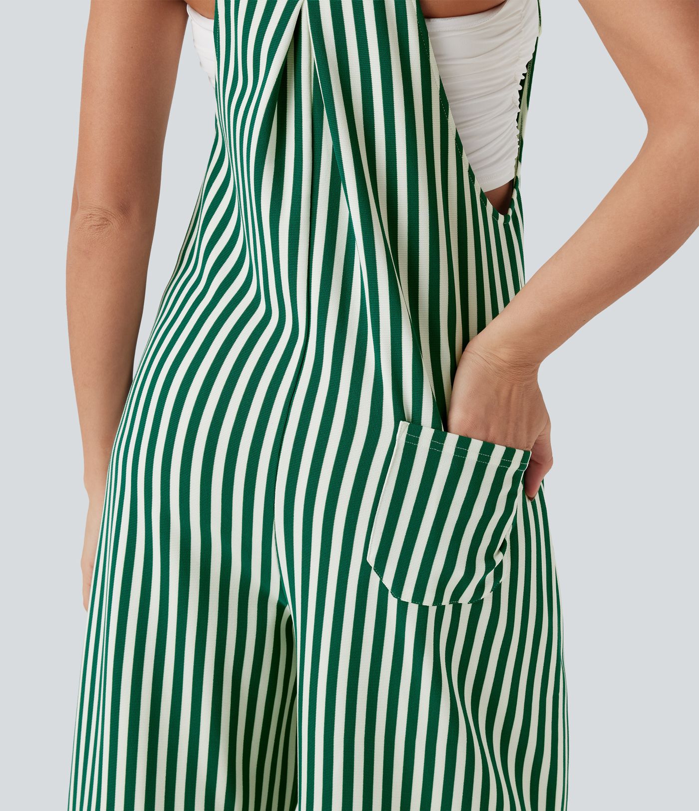 Pockets Stripe Waffle Overalls