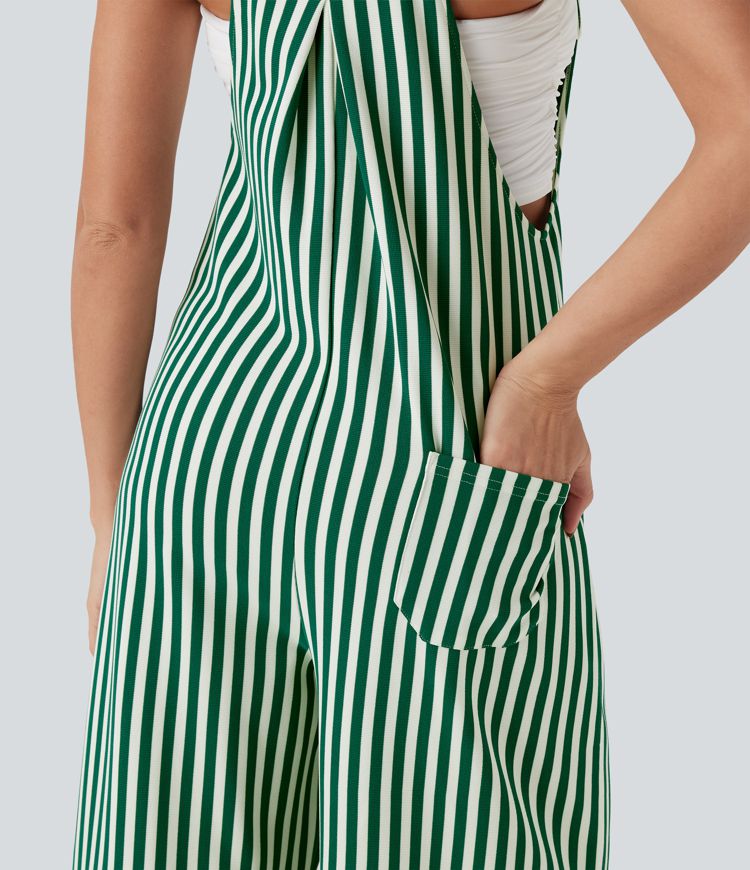 Pockets Stripe Waffle Overalls