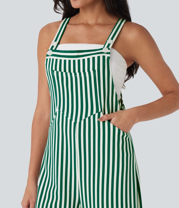 Pockets Stripe Waffle Overalls