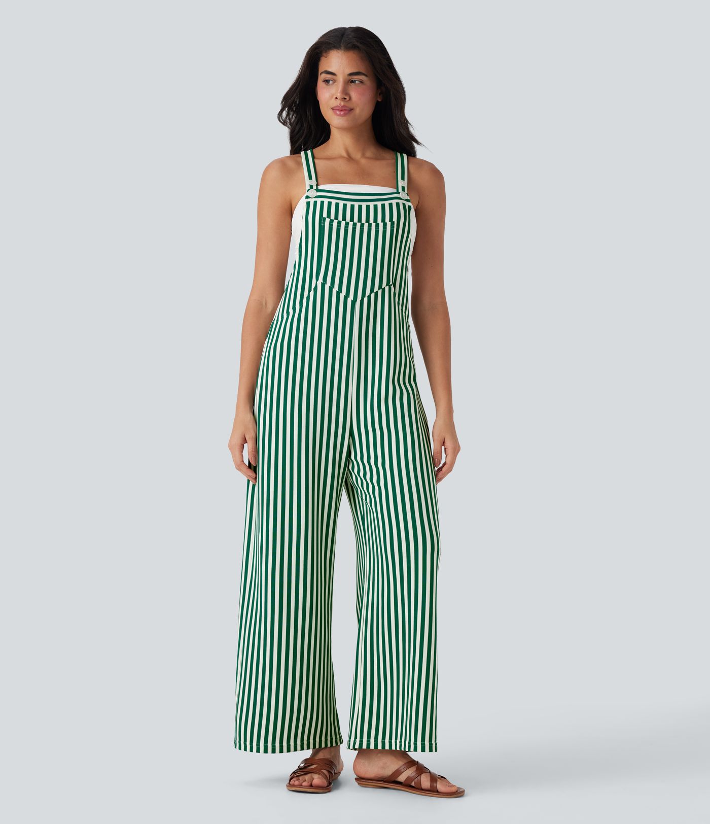Pockets Stripe Waffle Overalls