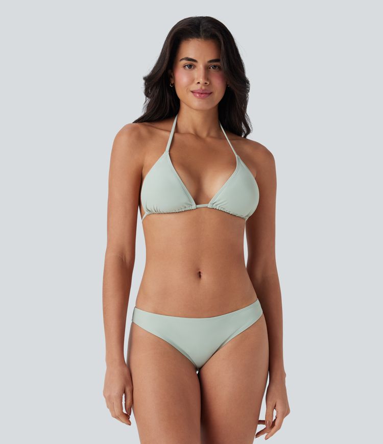 Sheer Mesh Halter Tie Back Drawstring 3-Piece Bikini Set