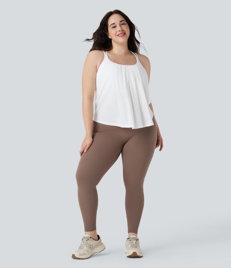 Top de yoga de secado rápido plisado sin espalda y cruzado de talla grande