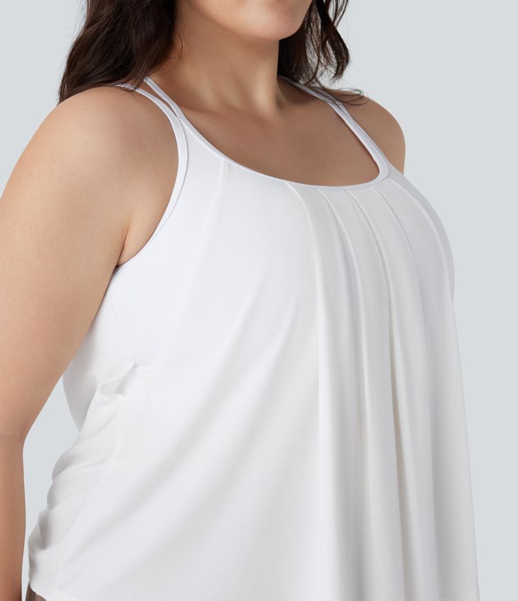 Top de yoga de secado rápido plisado sin espalda y cruzado de talla grande