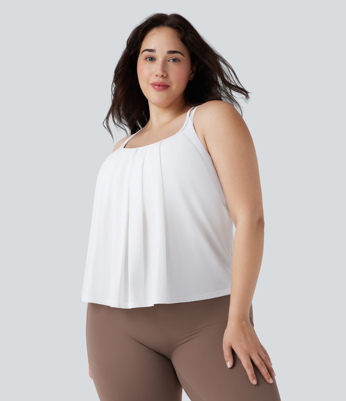 Plus Size Crisscross Backless Pleated Quick Dry Yoga Cami Top