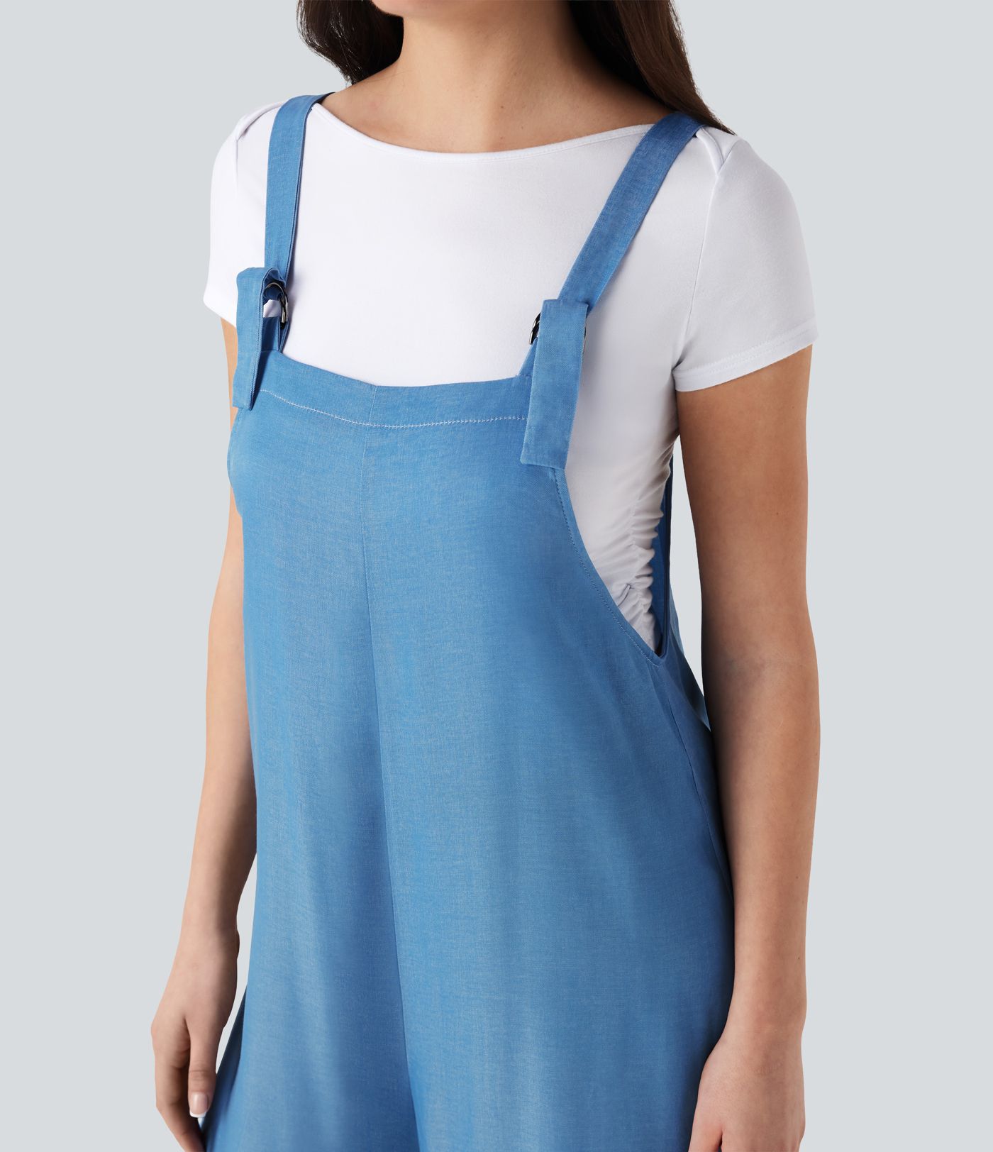 Denim Like Casual Overalls with Pockets-Front and Back Wearable