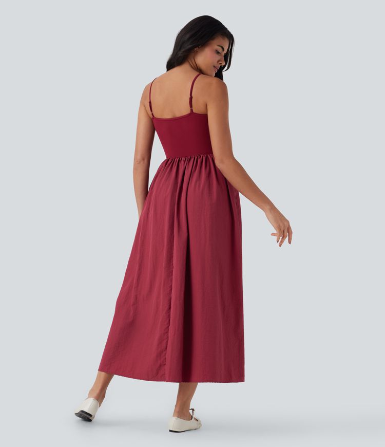 Women's Backless Maxi Casual Slip Dress with Side Pockets Halara