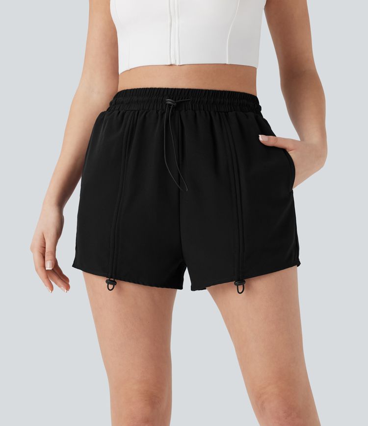 High Waisted Drawstring 2-in-1 Yoga Shorts with Pockets