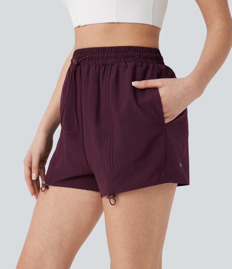 2-in-1 Yogashorts mit hohem Bund, Seitentaschen und Kordelzug