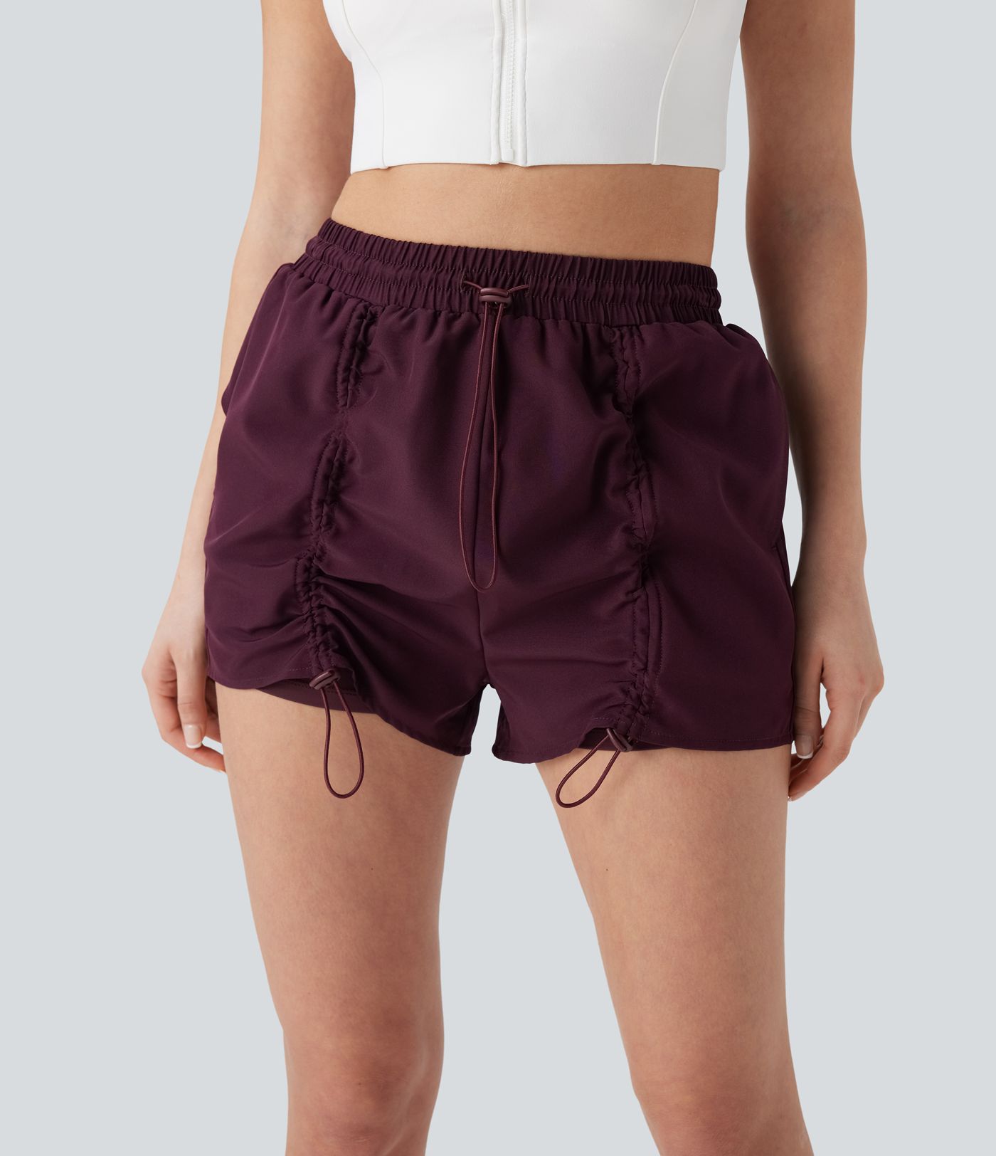 2-in-1 Yogashorts mit hohem Bund, Seitentaschen und Kordelzug