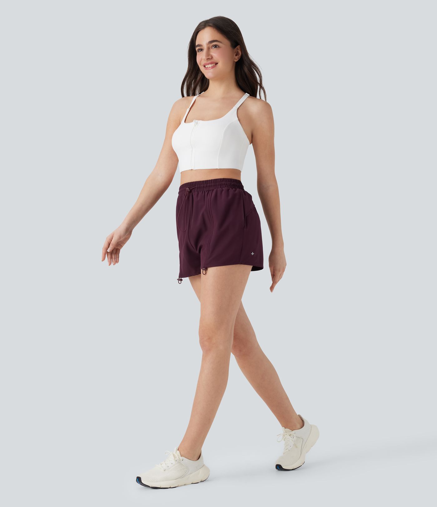 2-in-1 Yogashorts mit hohem Bund, Seitentaschen und Kordelzug