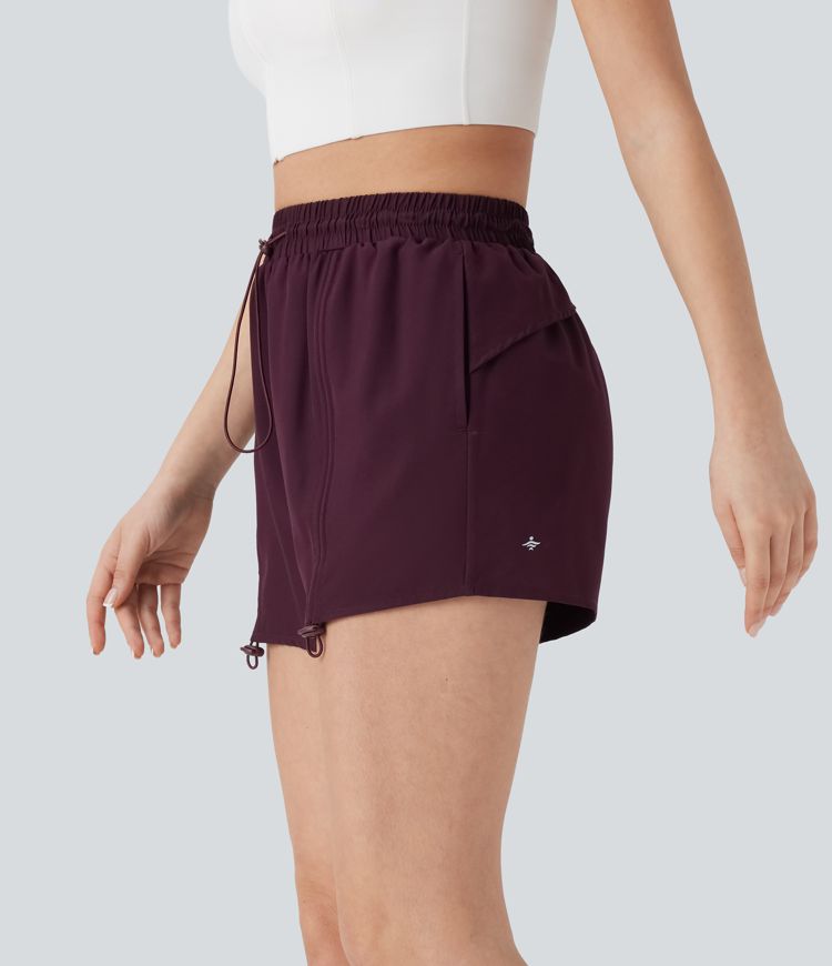 2-in-1 Yogashorts mit hohem Bund, Seitentaschen und Kordelzug