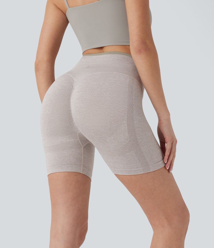 Gray Morn OneForm Seamless Flow – nahtlose, taillenhohe, geraffte, po‑liftende Yoga-Biker-Shorts 5'' / 1