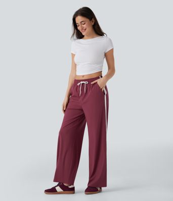 SoftlyZero™ Airy Low Rise Drawstring Color Block Straight Leg Cool Touch Casual Trackpants with Pockets-UPF50+