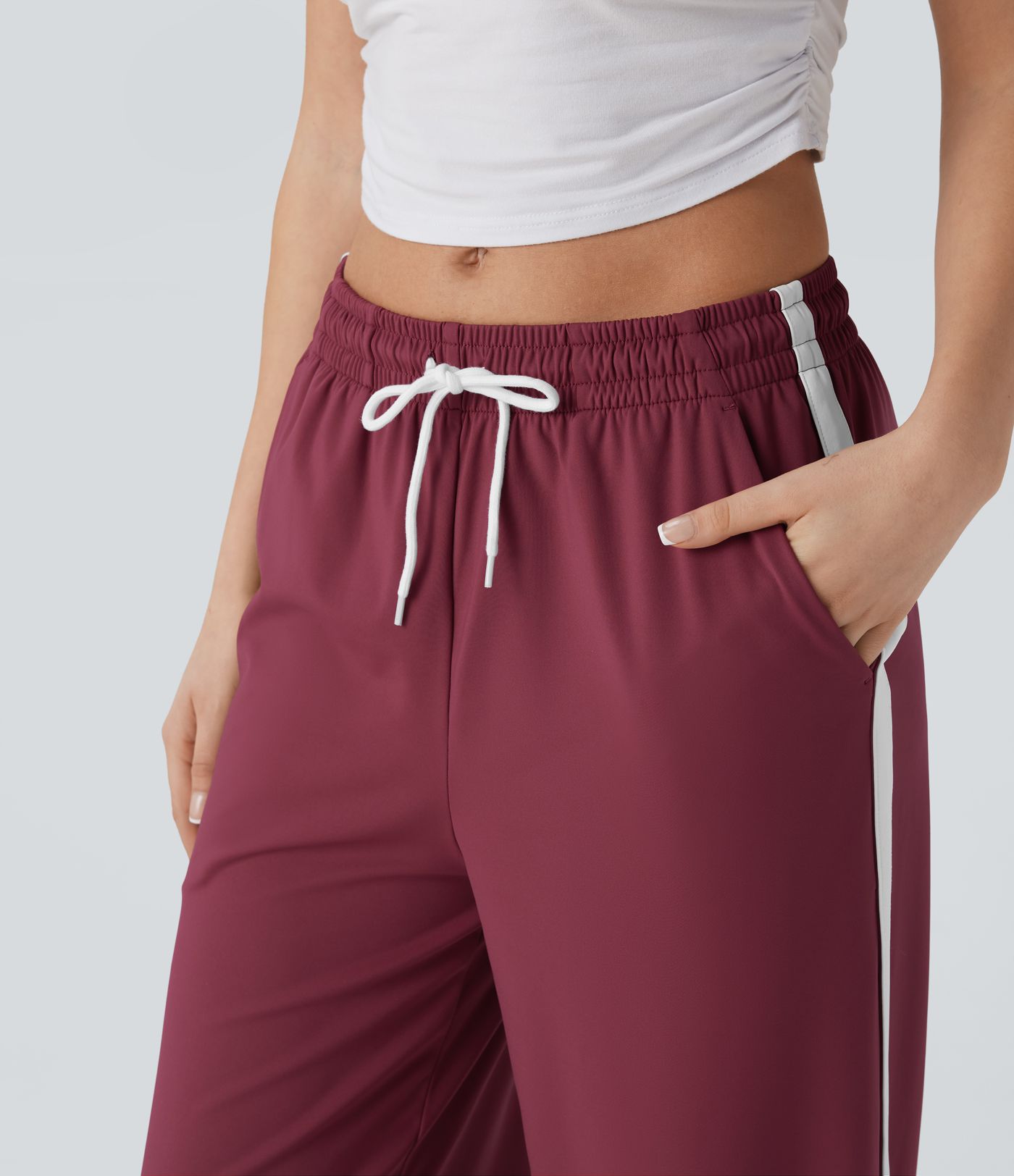 SoftlyZero™ Airy Low Rise Drawstring Color Block Straight Leg Cool Touch Casual Trackpants with Pockets-UPF50+