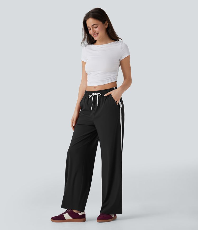 SoftlyZero™ Airy Low Rise Drawstring Color Block Straight Leg Cool Touch Casual Pants with Pockets-UPF50+