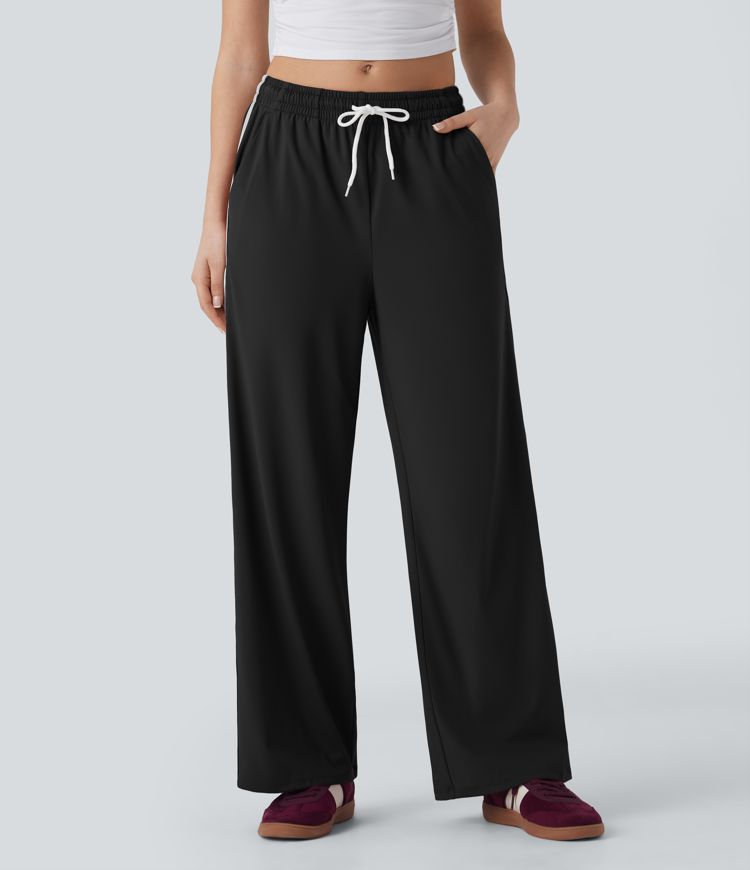 SoftlyZero™ Airy Low Rise Drawstring Color Block Straight Leg Cool Touch Casual Pants with Pockets-UPF50+