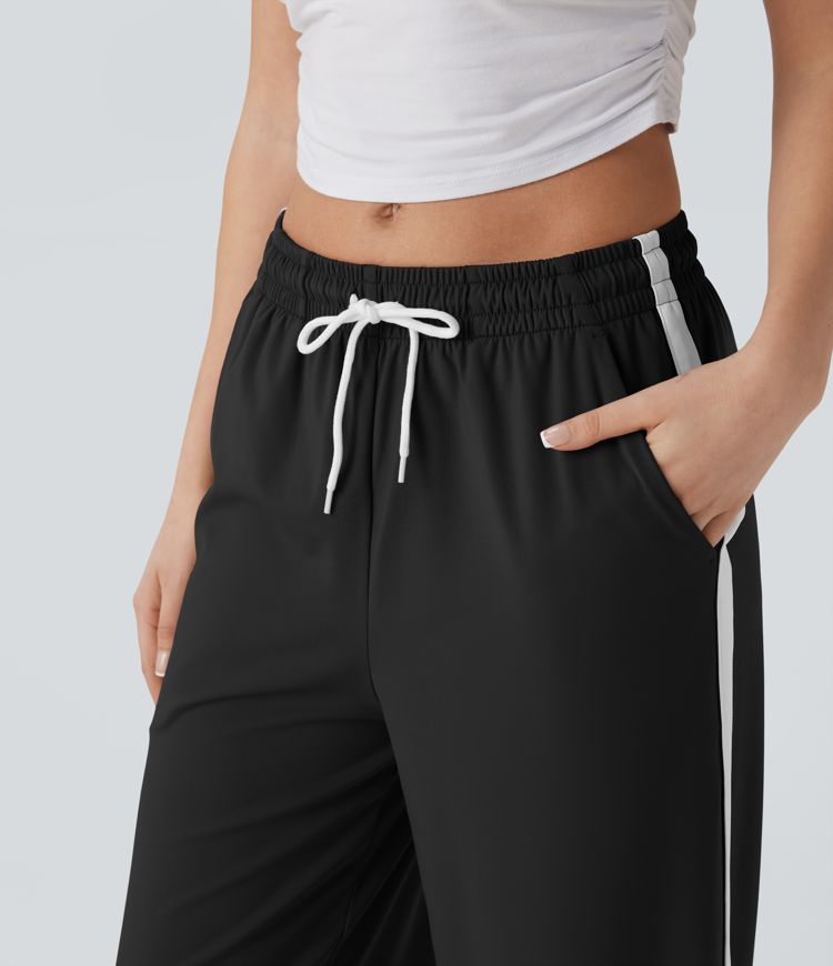 SoftlyZero™ Airy Low Rise Drawstring Color Block Straight Leg Cool Touch Casual Pants with Pockets-UPF50+