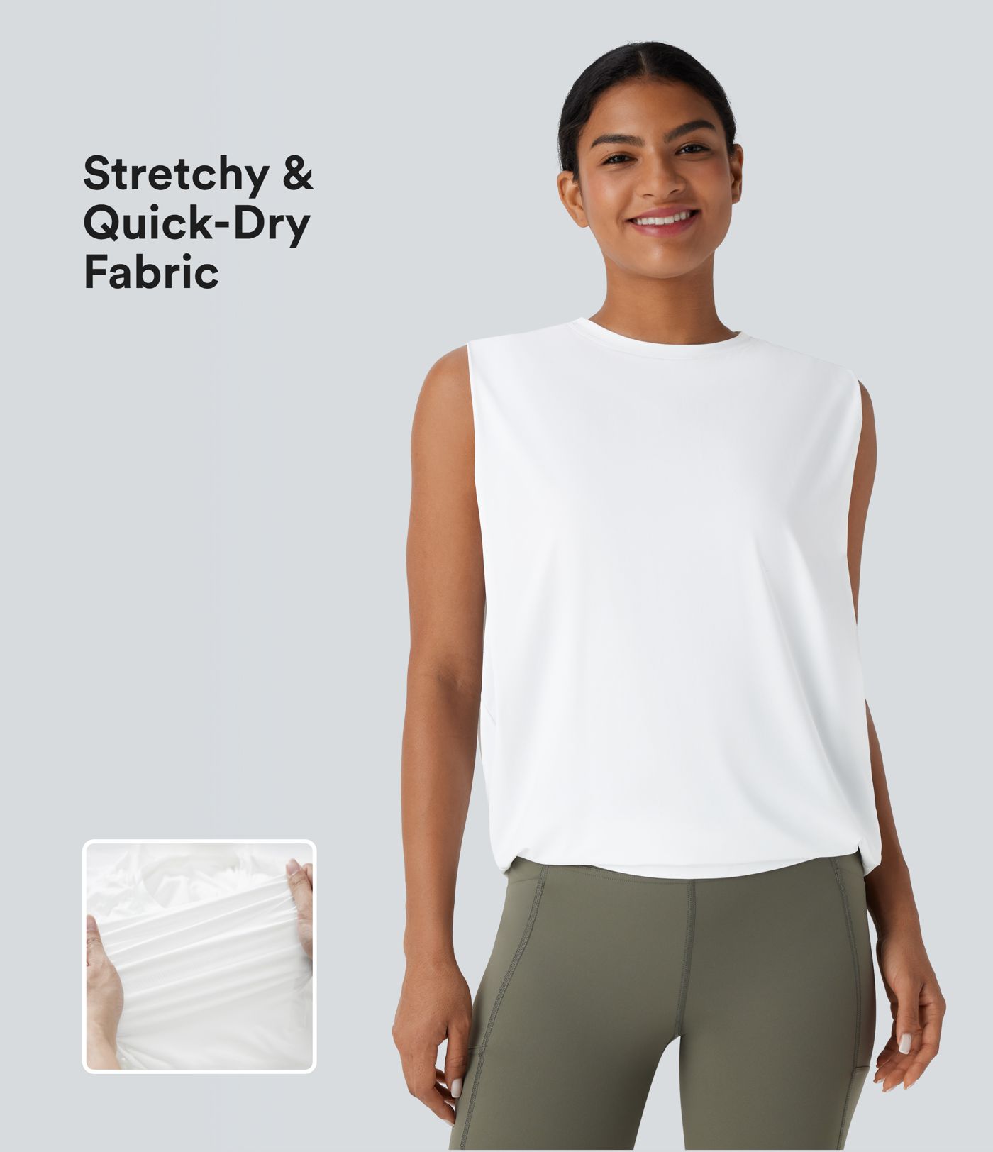 Round Neck Ruched Cool Touch Yoga Tank Top-UPF50+